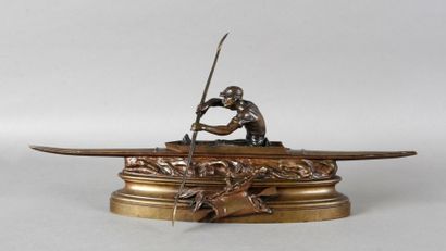 null Sculpture en bronze signée édouard Drouot (1859- 1945). «Rameur Solo». Dim....