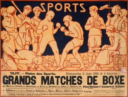 null Affiche. «Grand Matches de Boxe» en 1918 avec une superbe illustration multisports...
