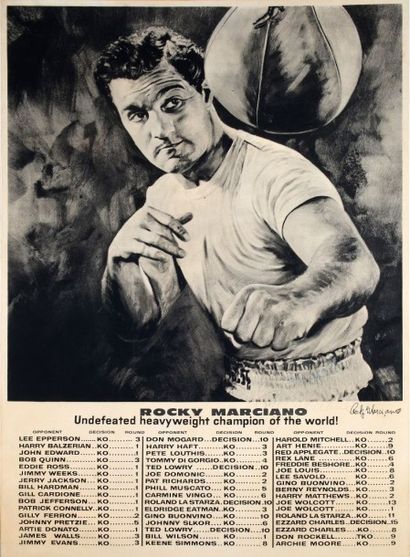null Rare affiche palmarès de Rocky Marciano (1923- 1969) avec le détail de ses 49...