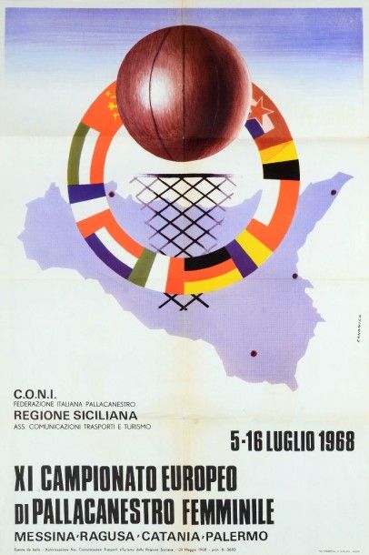 null Affiche officielle des XIe Championnats d'Europe féminin 1968 en Italie. Illustration...