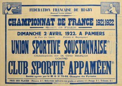 null Rare affiche du quart de finale du Championnat de France 1921/1922 entre l'US...