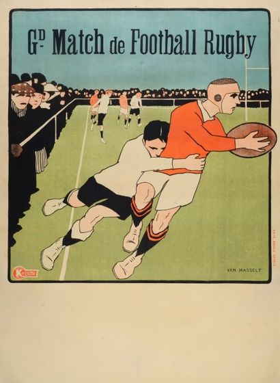 null Affiche. «Grand Match de Football Rugby» signée William Van Hasselt (1882-1963)....