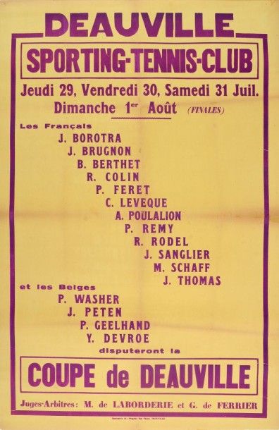 null Affiche du Sporting Tennis club. «Coupe de Deauville» vers 1930 avec Borotra...
