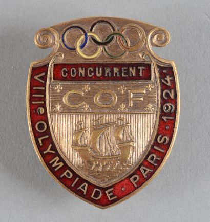 1924. Paris Badge officiel de concurent (n°5822) de la VIIIe Olympiade d'été ayant...