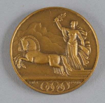 1928. St Moritz Médaille officielle de participant ayant appartenue à Jean d'Aulan,...