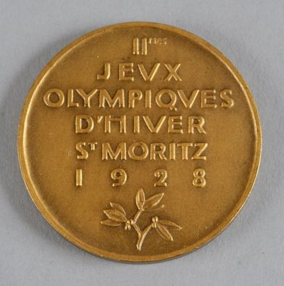 1928. St Moritz Médaille officielle de participant ayant appartenue à Jean d'Aulan,...