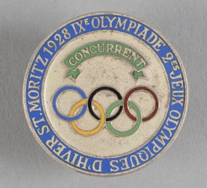 1928. St Moritz Badge officiel (n°659) des 2e jeux d'hiver ayant appartenu à Jean...