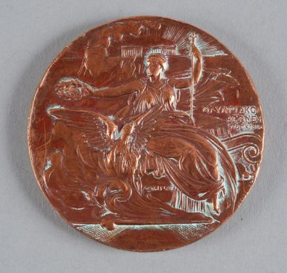 1896. Athènes Médaille officielle de participant par N. Lytras. En bronze. Diamètre...