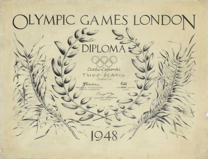 1948. Londres Diplôme officiel pour la médaille d'argent de Zlatko Cajkowski joueur...