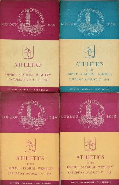 1948. Londres Ensemble de 4 programmes dont un en double pour les épreuves d'athlétisme...