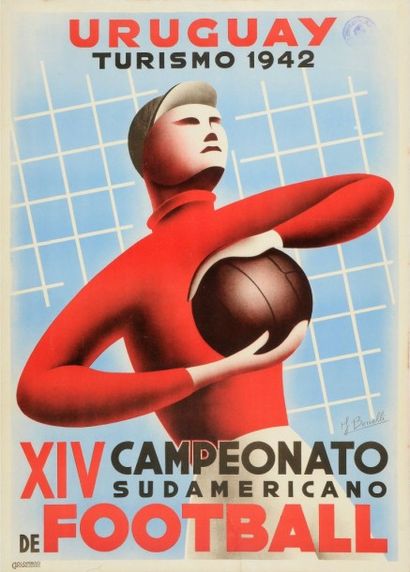 null Affiche du XIVe Championnat Sud Américain de Football en 1942. Compétition organisée...