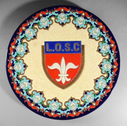 null Plat en émaux de Longwy décoré à la main à l'effigie du L.O.S.C. Diamètre. 31,5...
