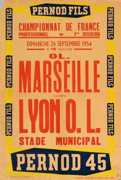 null Affiche du Championnat de France professionnel de 1ere division 1954 entre L'Olympique...