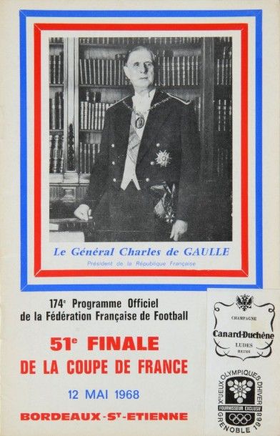 null Programme officiel de la finale de la Coupe de France 1968 entre Bordeaux et...
