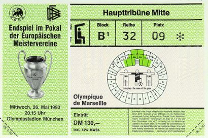 null Billet de la finale de la ligue des Champions 1993 entre l'Olympique de Marseille...