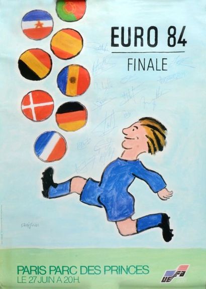 null Affiche de la finale du Championnat d'Europe 1984 au Parc des Princes. Signée...