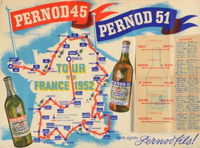null Affiche du Tour de France 1952 remporté par Fausto Coppi, offerte par les Ets...