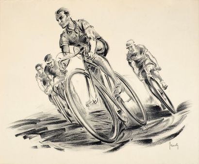 null Tirage. «Le Cyclisme» signé Jean Jacoby. Artiste luxembourgeois. Superbe mouvement....