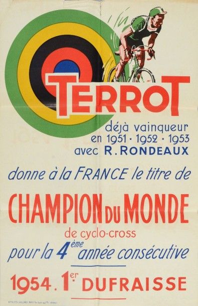 null Affiche Palmarès des cycles Terrot. Champion du monde de cyclo-cross 1954 avec...