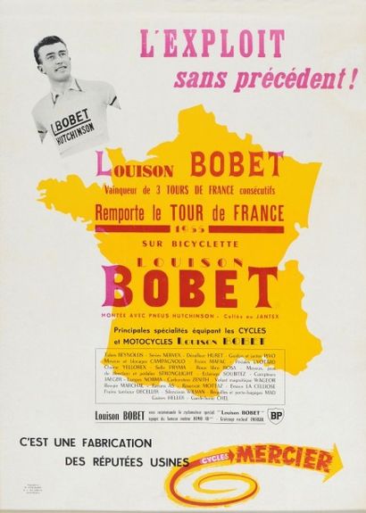 null Affiche «Louison Bobet» vainqueur du Tour de France 1955 et de 3 tours consécutifs....