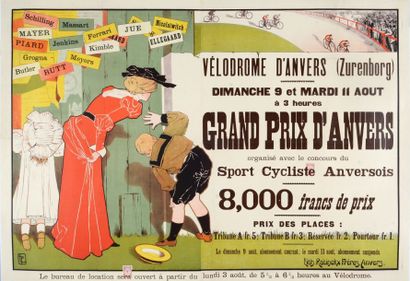 null Affiche du Vélodrome d'Anvers «Grand Prix d'Anvers» 1898. Monogrammé. Superbe...
