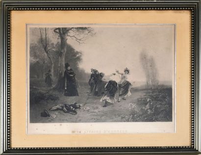 Bayard Émile «Une affaire d'honneur» 1884. Duel féminin seins nus. Photo gravure...