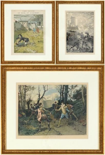 null Ensemble de 3 gravures provenant de revues de la fin du XIXe siècle. «Un duel...