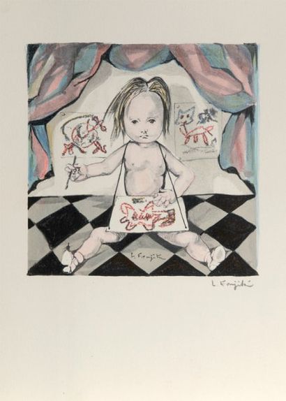 Léonard FOUJITA (1886-1968) L'artiste. Lithographie en couleurs tirée à 150 exemplaires....