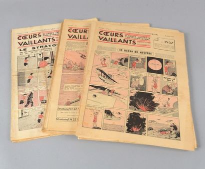 HERGÉ COEURS VAILLANTS. Année 1937. Complète du n°1 au n°52. Avec le Rayon du Mystère,...