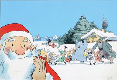 LE GALL, FRANK «Catastrophe au pays du père Noël» Gouache originale pour la couverture...