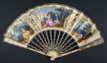 null L'intermède musical, vers 1770-1780 Eventail plié, feuille en soie peinte à...