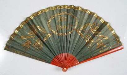 null Don d'amitié, vers 1810-1820 Eventail, feuille en soie verte, cousue de paillettes...