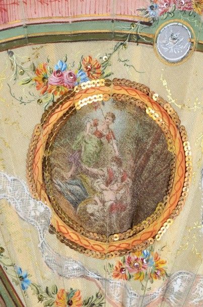 null Hommage à Vénus, vers 1900 Eventail plié, feuille en soie, peinte à la gouache,...