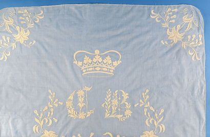 null Belle courtepointe au monogramme ducales de la famille Blacas, vers 1850. Large...