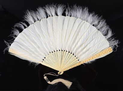 null Blancheur de Chine, XIXe siècle Eventail en plumes blanches, la partie supérieure...