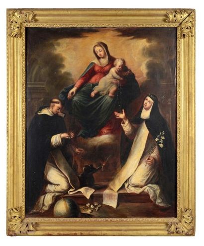 École Française du XVIIe siècle 
Saint Dominique recevant le Rosaire de la main de...