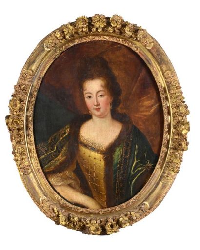 Ecole FRANCAISE vers 1700, atelier de Pierre GOBERT 
Portrait de jeune femme en manteau...