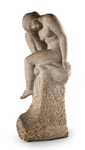 Francique Lapandery (1910-1961) 
Nu assis
Sculpture en taille direct sur granit signée....