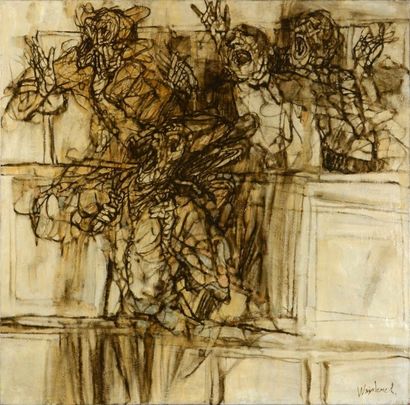 Claude WEISBUCH (1927-2014) 
La tribune des pitres
Huile sur toile signée en bas...