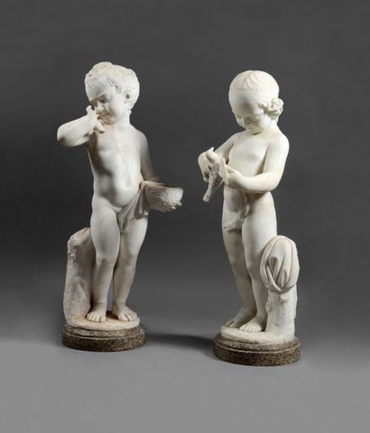 Charles-Antoine BRIDAN (1730-1805), d'après 
Fillette tenant un nid et Jeune garçon...
