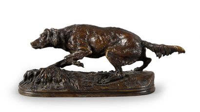 ANTOINE-LOUIS BARYE (1796-1875) 
Epagneul au canard
Bronze à patine brun clair
H.:...
