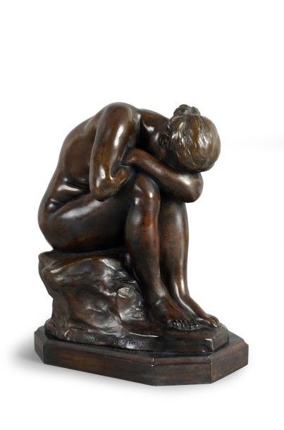 Aimé-Jules DALOU (1838-1902) 
La vérité méconnue ou Le miroir brisé 
Grande statuette...