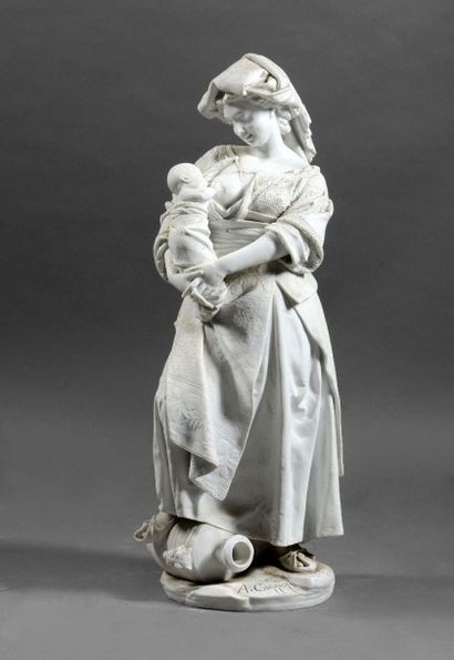 Albert Ernest CARRIER-BELLEUSE (1824-1887) 
La jeune mère napolitaine.
Biscuit.
H.:...