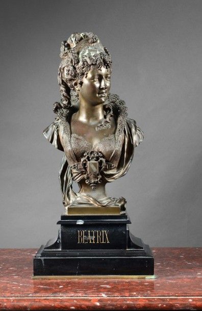 Paul dubois (1829 - 1905) 
Béatrix.
Bronze à patine brun clair. de style néo-Renaissance.
Reposant...