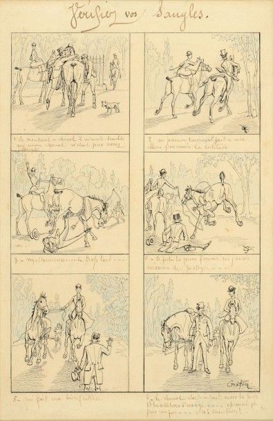 Victor Geruez dit Crafty (1840-1906) 
Vérifiez vos sangles
Amusante série de 6 dessins...