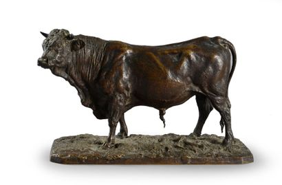 Piere Jule MENE (1810 - 1879) 
Le taureau normand.
Bronze à patine brun nuancé, fonte...