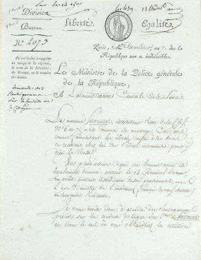 BOURGUIGNON-DUMOLARD Claude (1760-1829) 
Secrétaire général du Comité de Sureté Générale,...