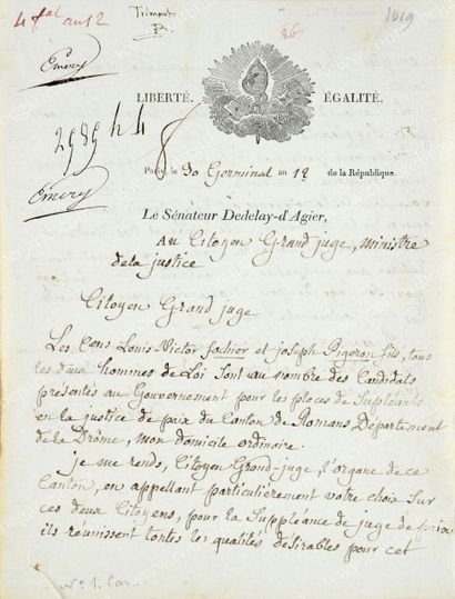 DEDELAY-D'AGIER Claude-Pierre (1750-1827) 
Député du Dauphiné à l'Assemblée Nationale,...