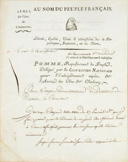 POMME André (1756-1852) 
Délégué par la Convention auprès de l'Armée des Côtes de...