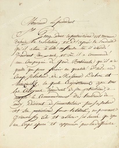 SAINT-GEORGES Chevalier de (1724-1799) 
Lettre manuscrite signée St Georges adressée...